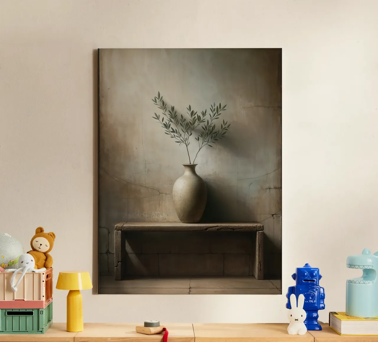 Olijftak in vaas canvas met Baklijst van VintageBotanics