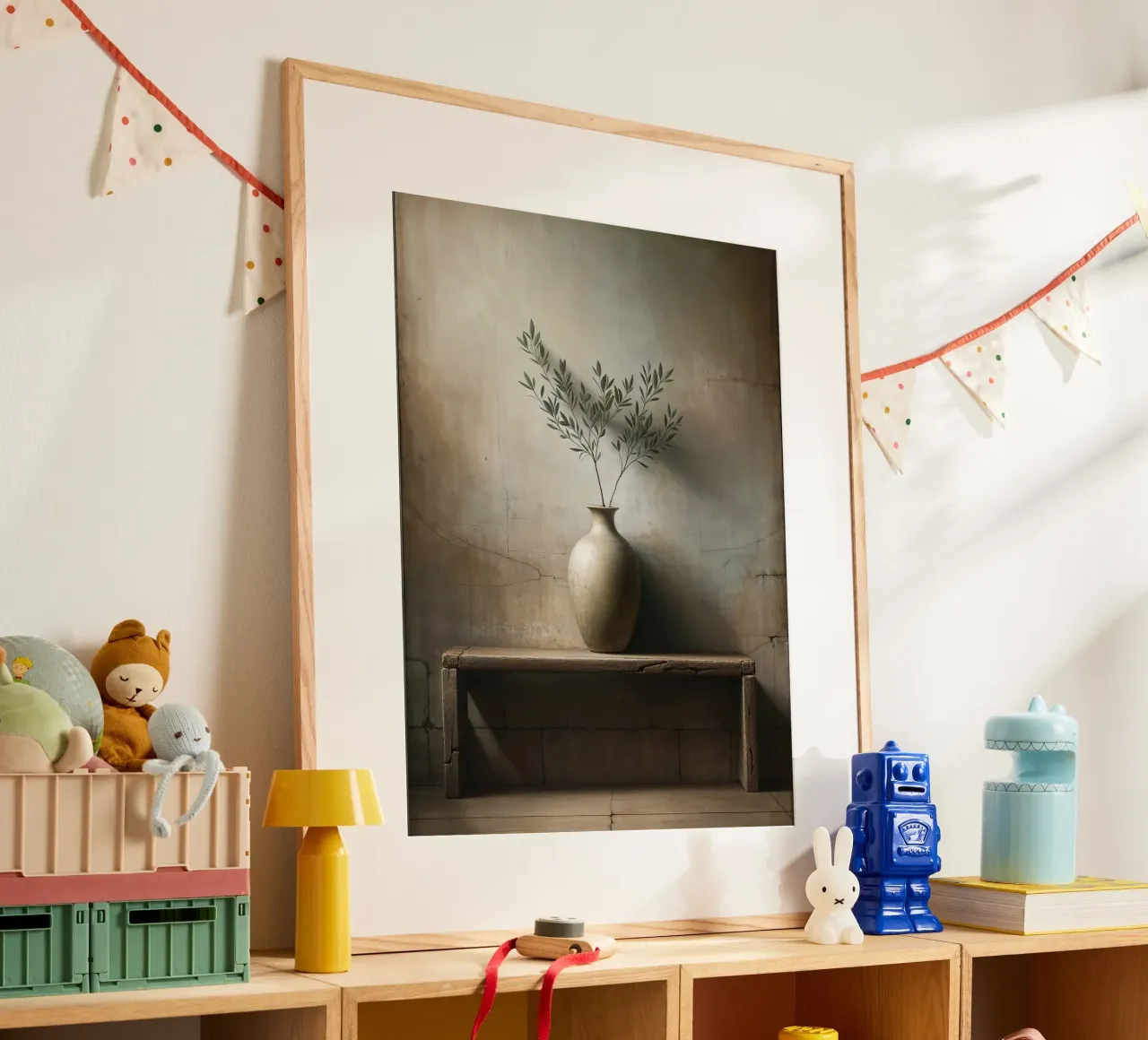 Olivenzweig in Vase Poster mit Aluminium Rahmen von VintageBotanics