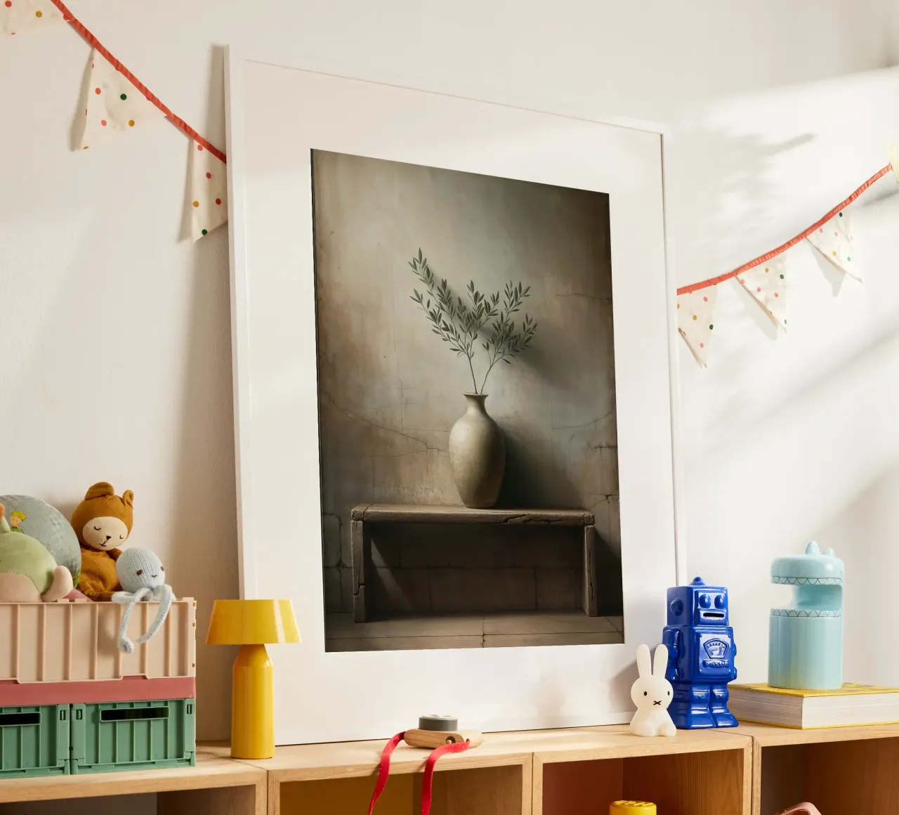 Olivenzweig in Vase Poster mit Aluminium Rahmen von VintageBotanics