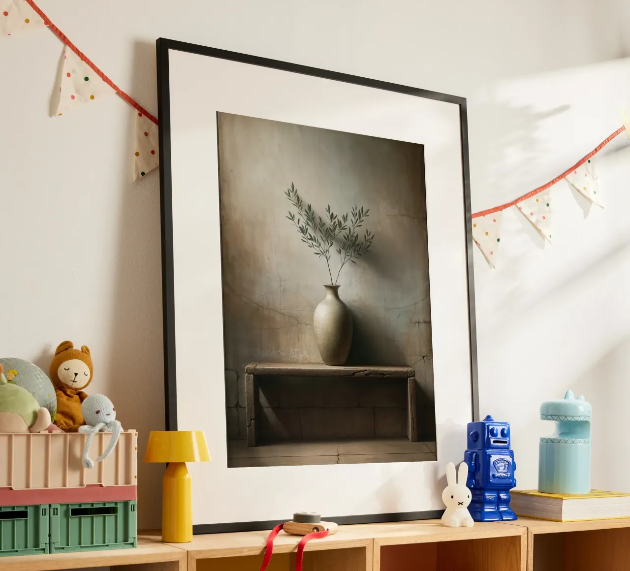 Olivenzweig in Vase Poster mit Aluminium Rahmen von VintageBotanics