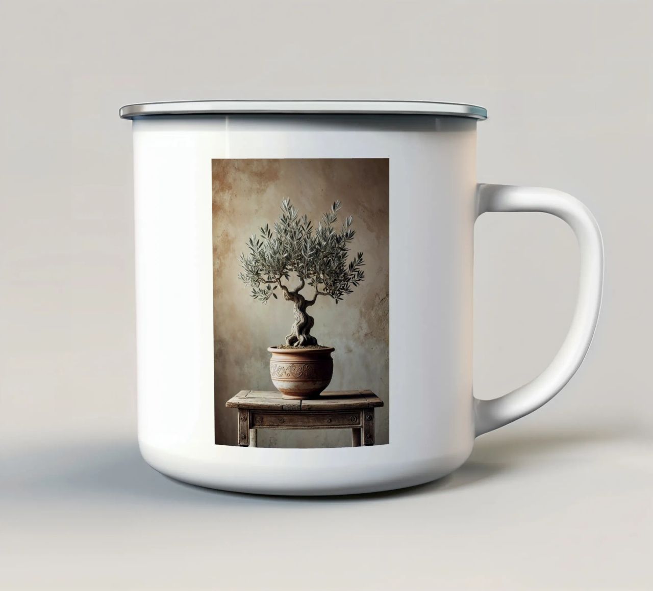 Ramo d'ulivo in vaso tazza in smalto da VintageBotanics
