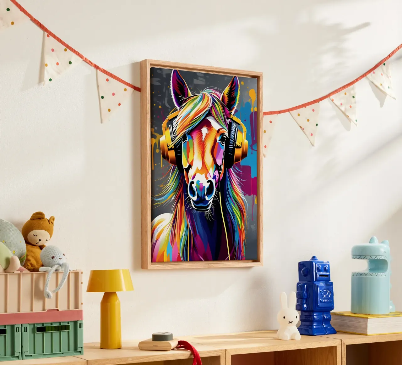 Paard in koptelefoon canvas met Baklijst van MakArena