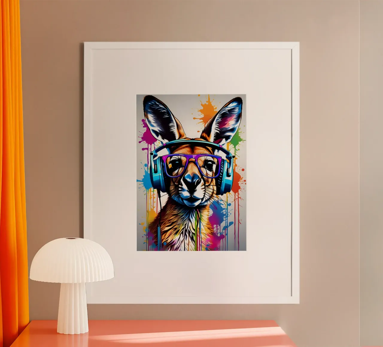 Canguro con cuffie e occhiali carta hahnemühle da MakArena