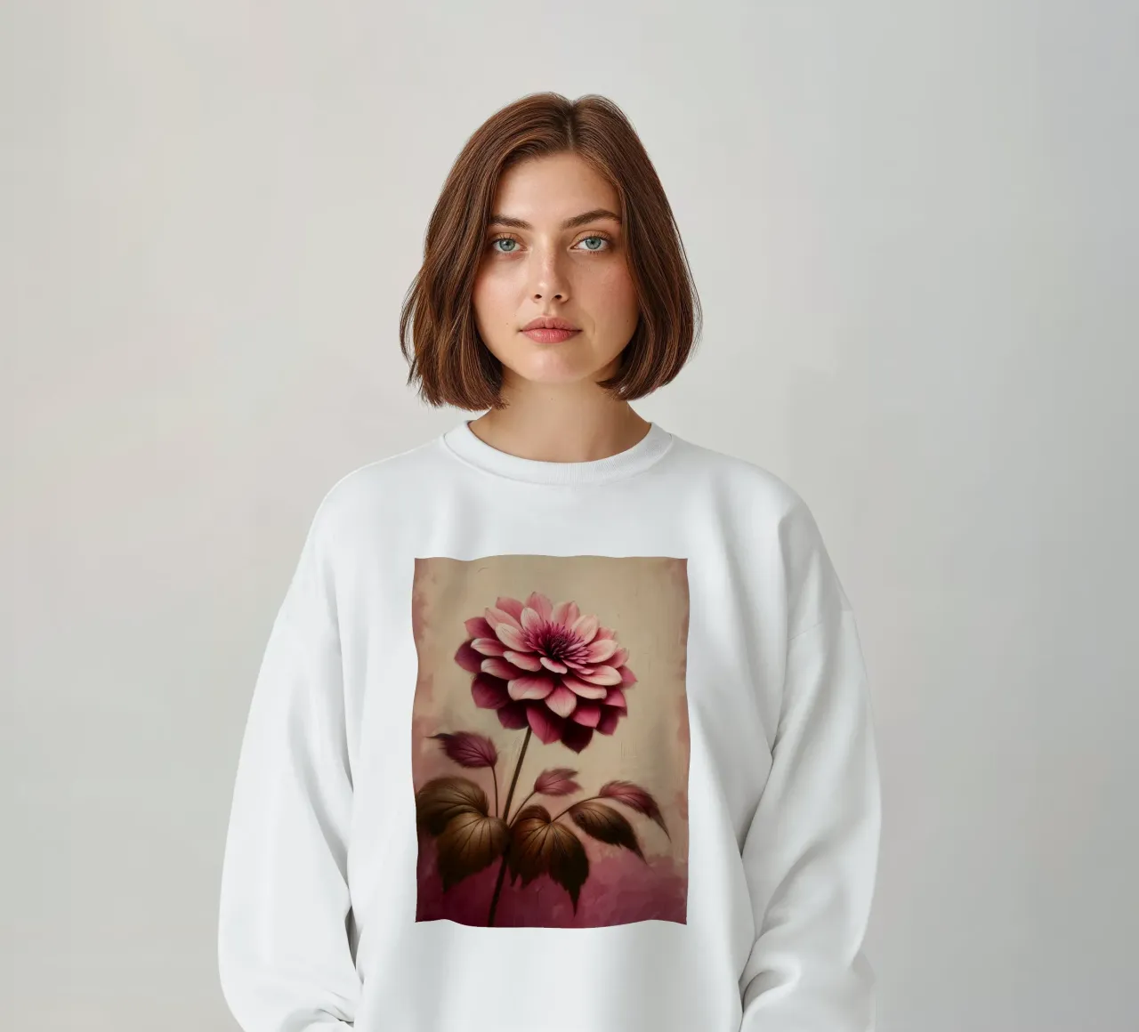 Fiore di dalia rosa polveroso d'epoca felpa da VintageBotanics