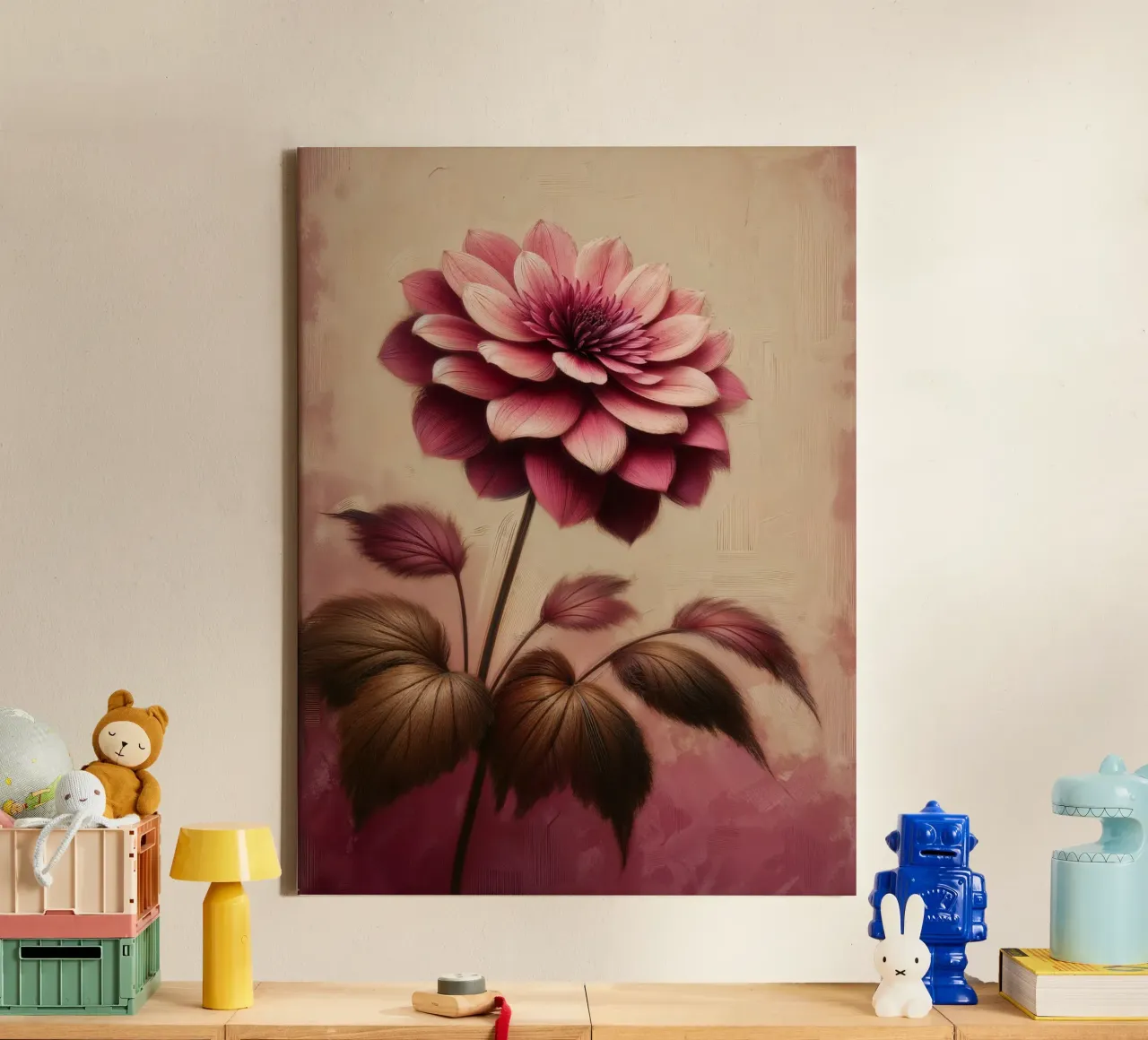 Fiore di dalia rosa polveroso d'epoca tela con Cornice a cassetta da VintageBotanics