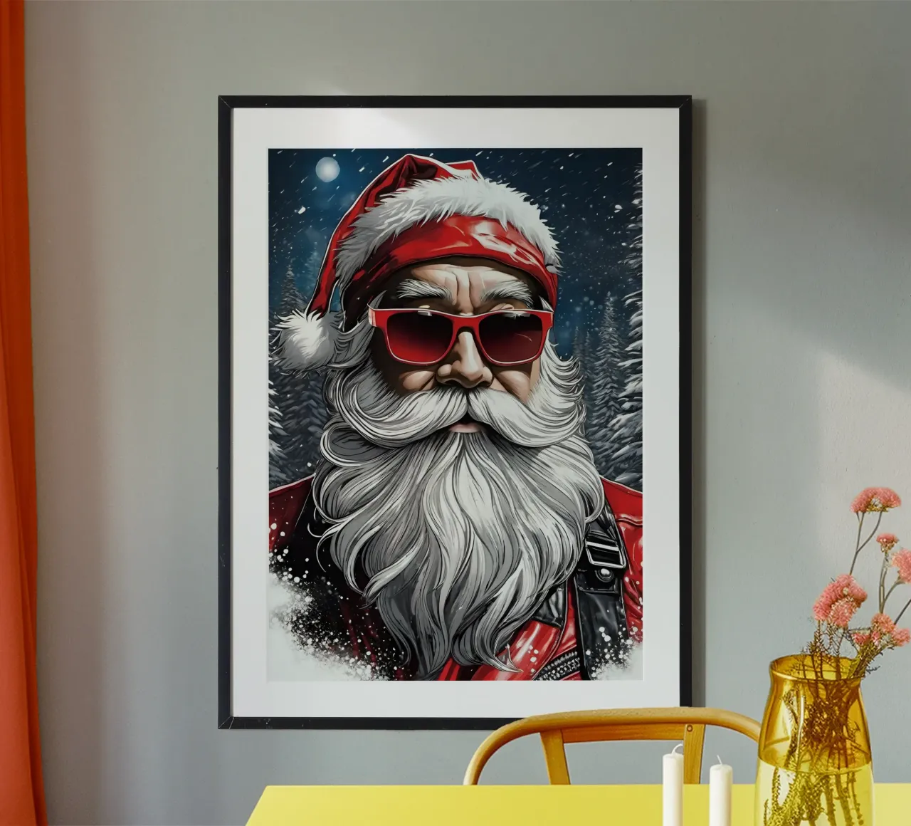 Babbo Natale con gli occhiali poster con telaio in legno da Holidays