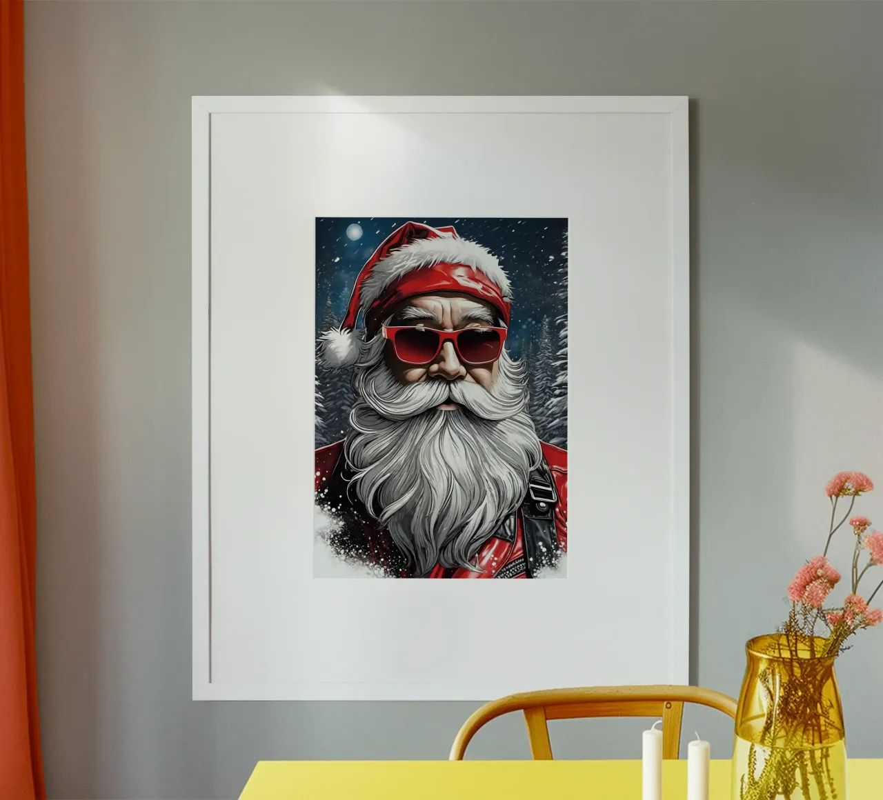 Babbo Natale con gli occhiali poster con telaio in legno da Holidays