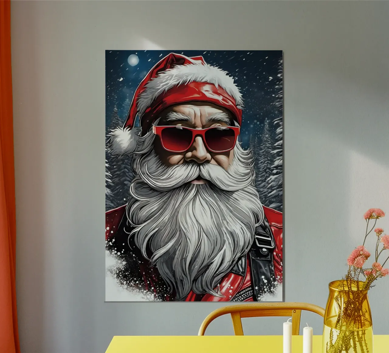 Babbo Natale con gli occhiali poster con telaio in legno da Holidays