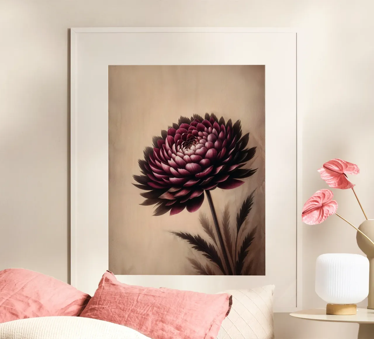 Fiore vintage di Borgogna poster con telaio in legno da VintageBotanics