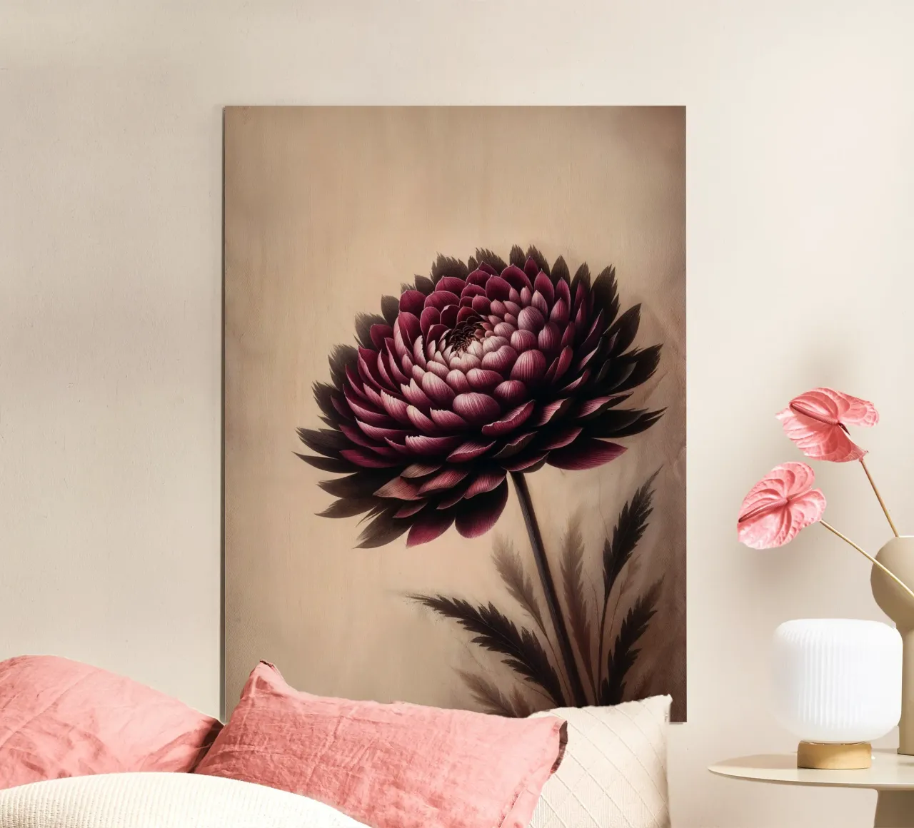 Fiore vintage di Borgogna poster con telaio in legno da VintageBotanics