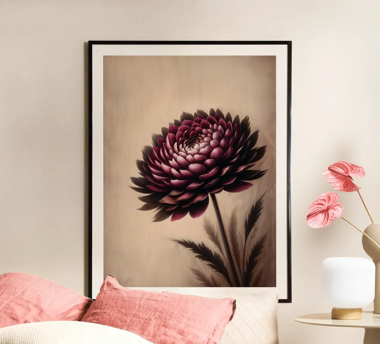 Fiore vintage di Borgogna poster con telaio in legno da VintageBotanics