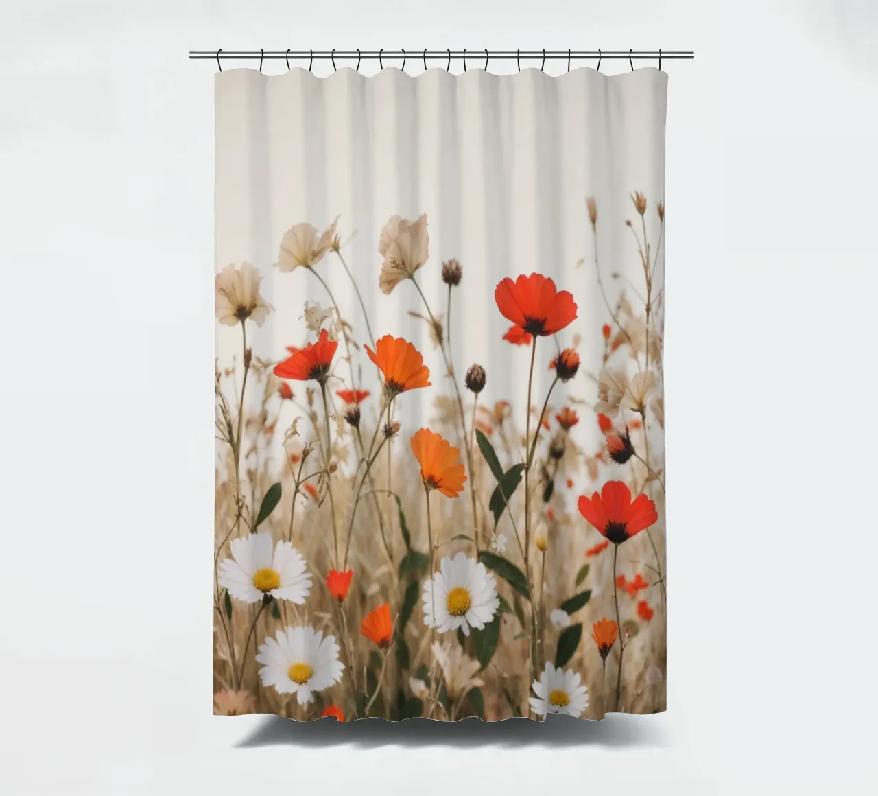 Campo di fiori selvatici con papaveri tenda da doccia da VintageBotanics