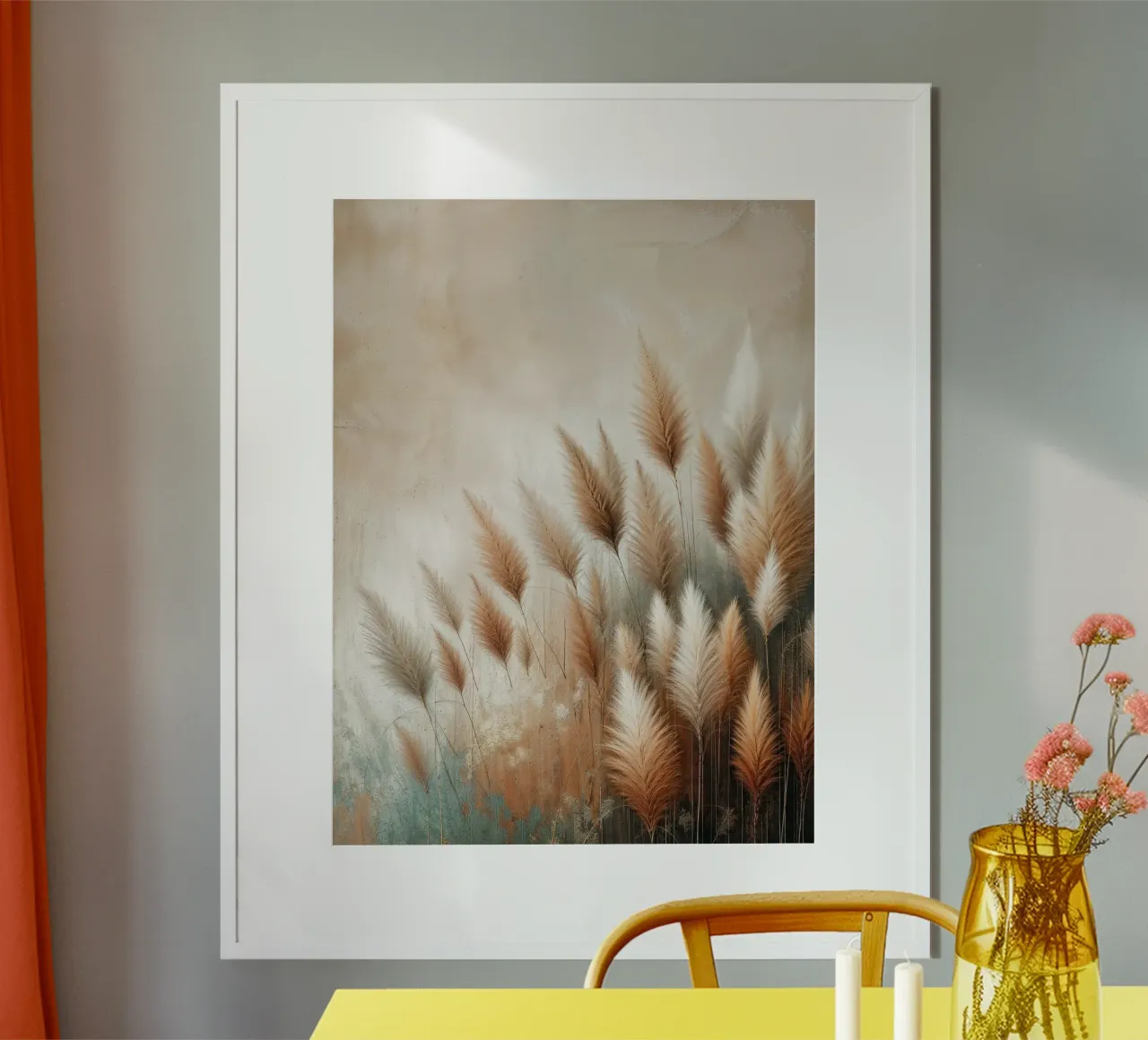Pampas Grass Field Poster mit Aluminium Rahmen von VintageBotanics