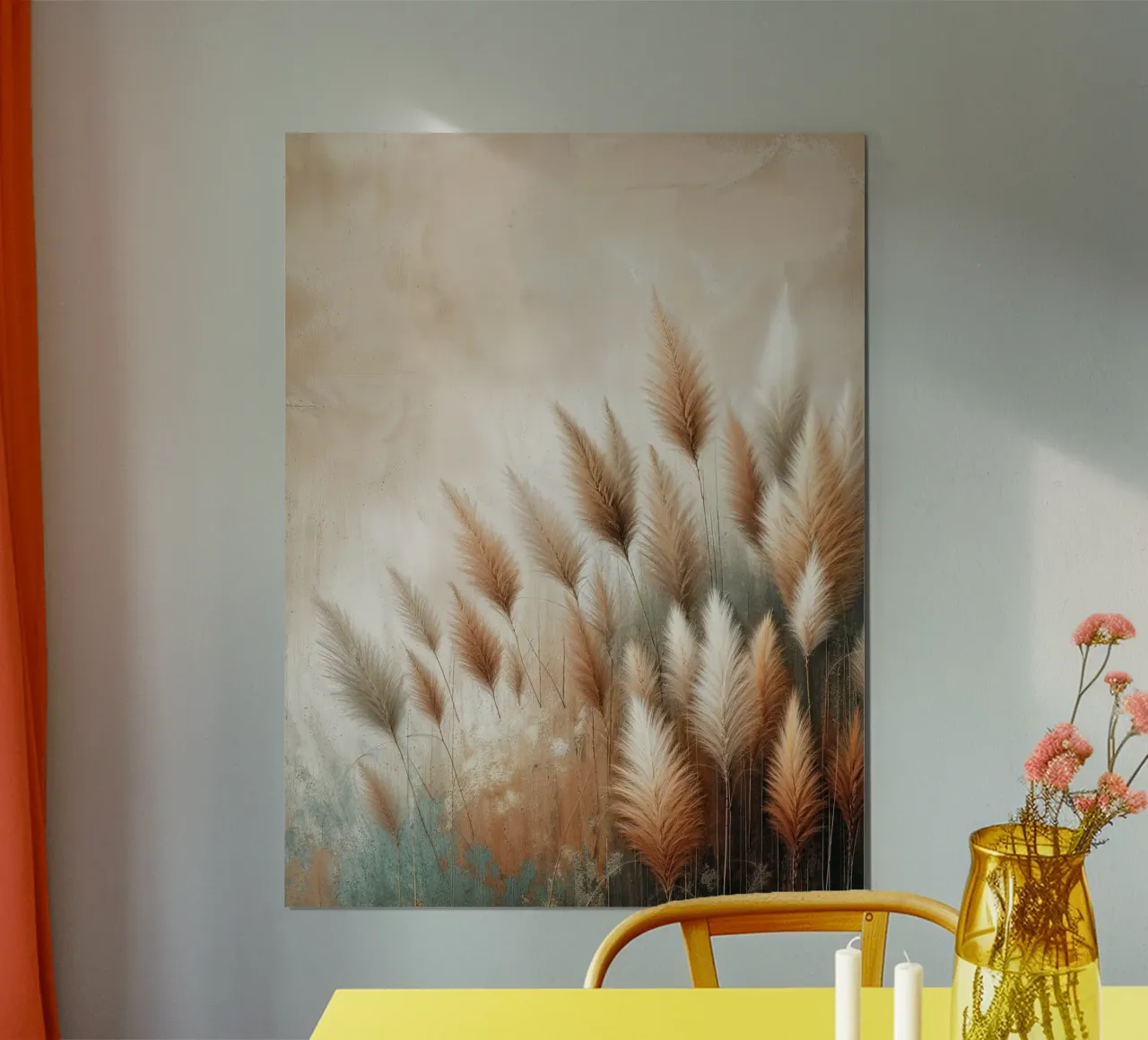 Pampas Grass Field Poster mit Aluminium Rahmen von VintageBotanics