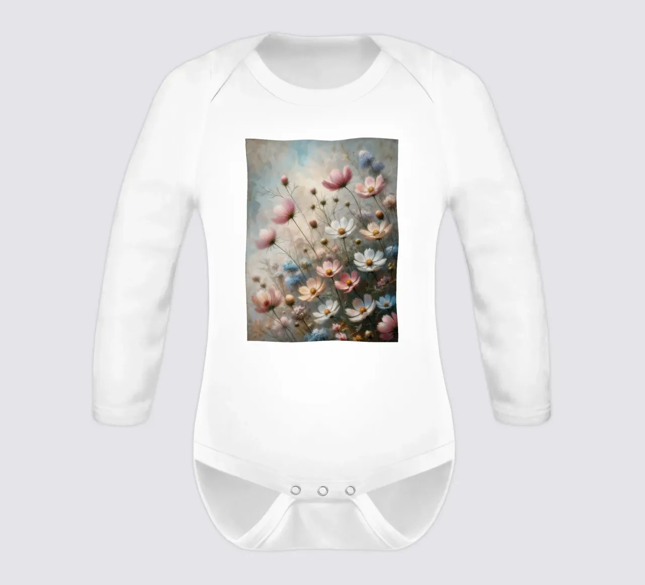 Pastel Wild Flower Field long-sleeve baby romper by VintageBotanics
