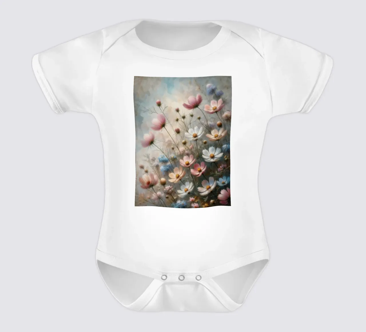 Pastel Wild Flower Field short-sleeve baby romper by VintageBotanics