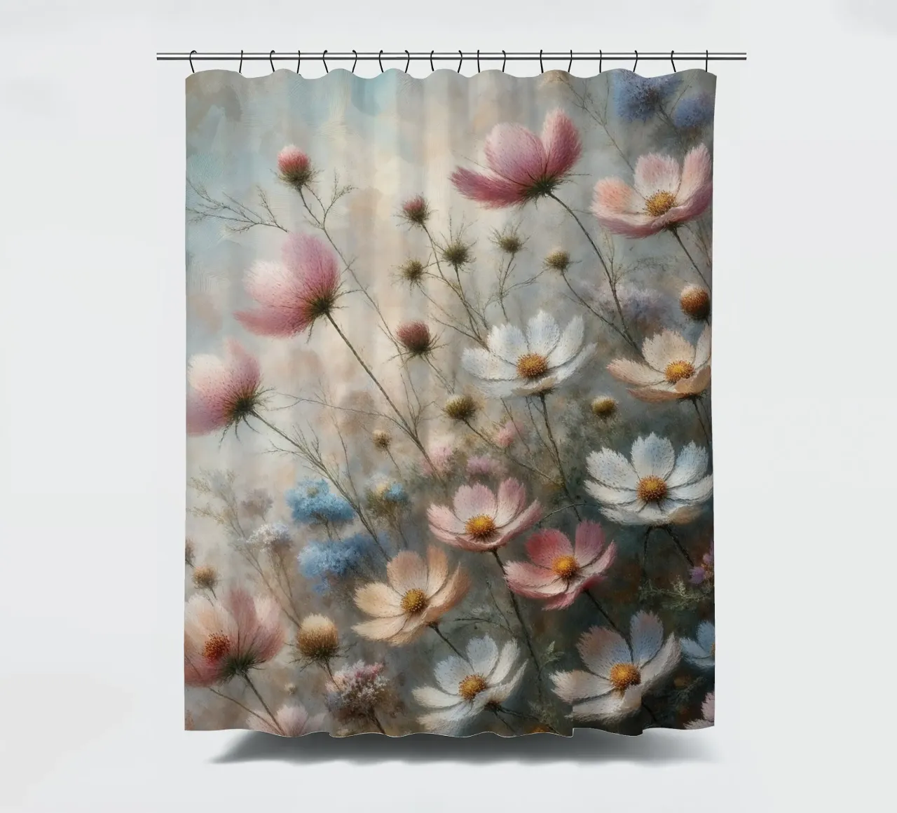 Pastel Wild Flower Field shower curtain by VintageBotanics