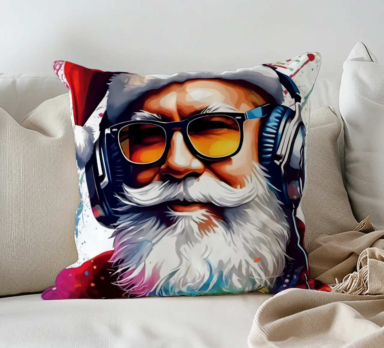 Babbo Natale con le cuffie cuscino da Holidays