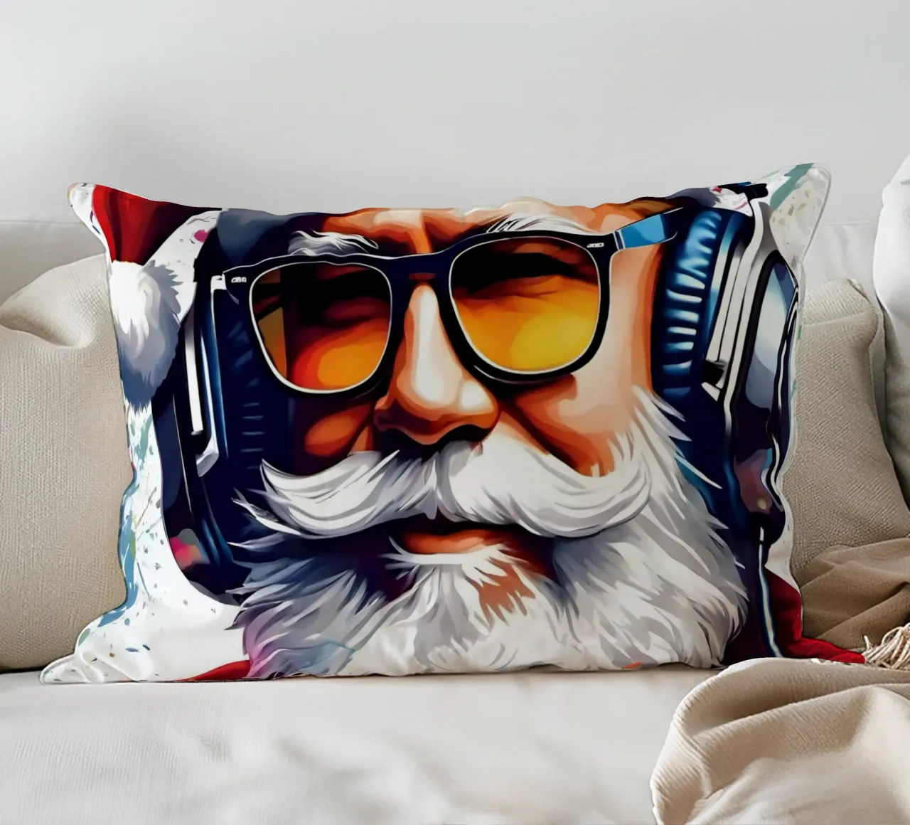 Babbo Natale con le cuffie cuscino da Holidays