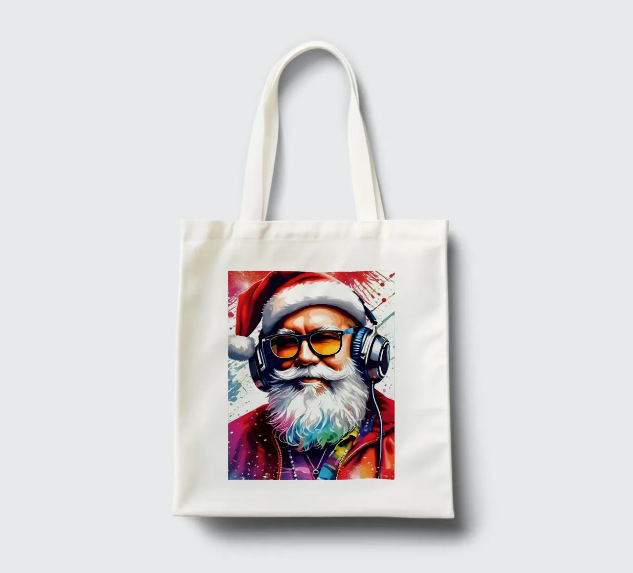 Babbo Natale con le cuffie borsa in juta da Holidays