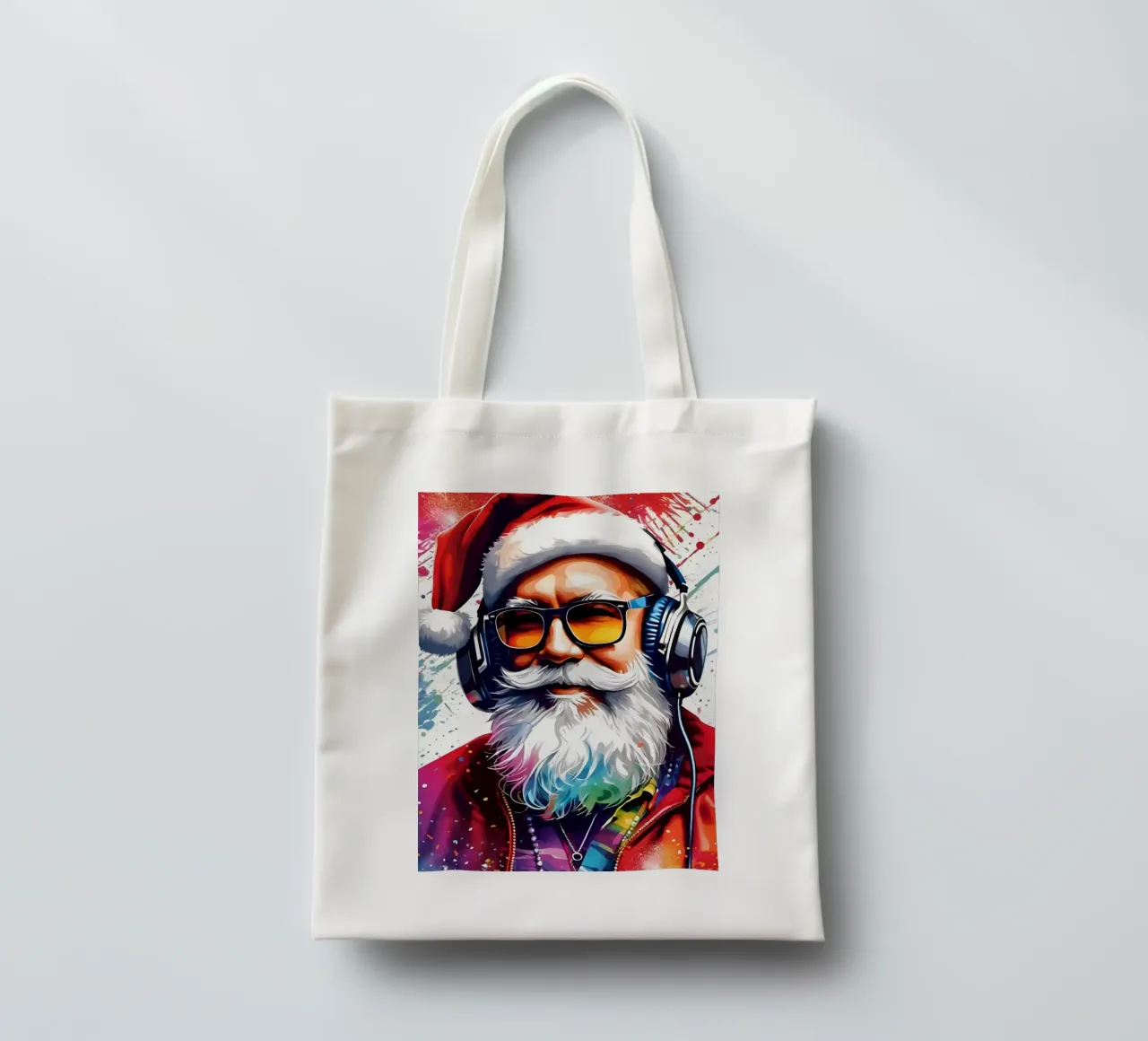 Babbo Natale con le cuffie borsa in juta da Holidays