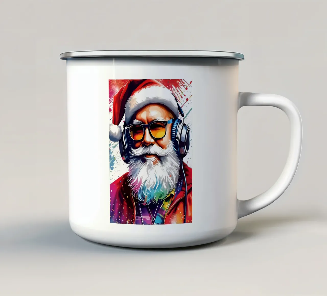 Babbo Natale con le cuffie tazza in smalto da Holidays