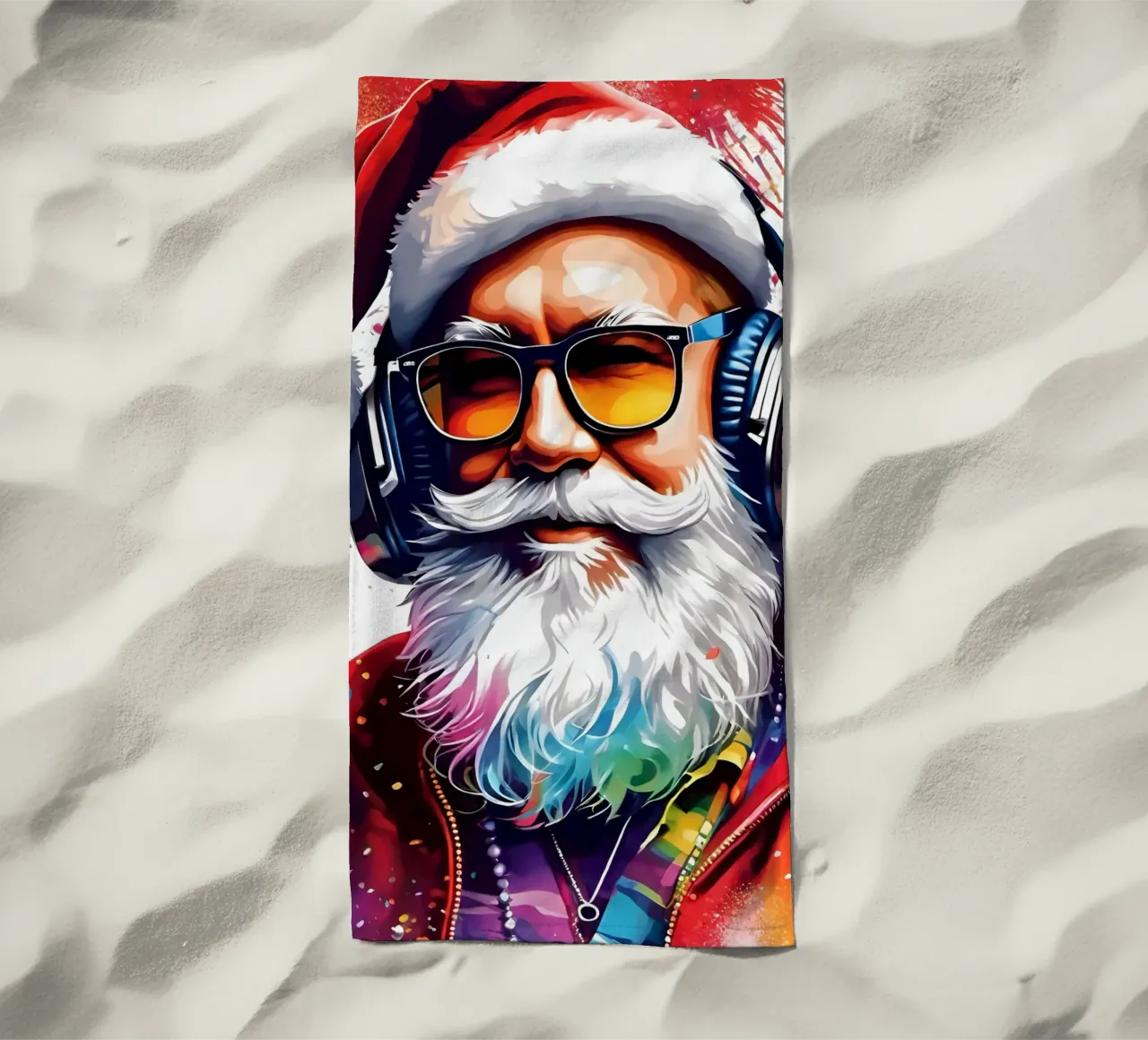 Babbo Natale con le cuffie telo mare da Holidays