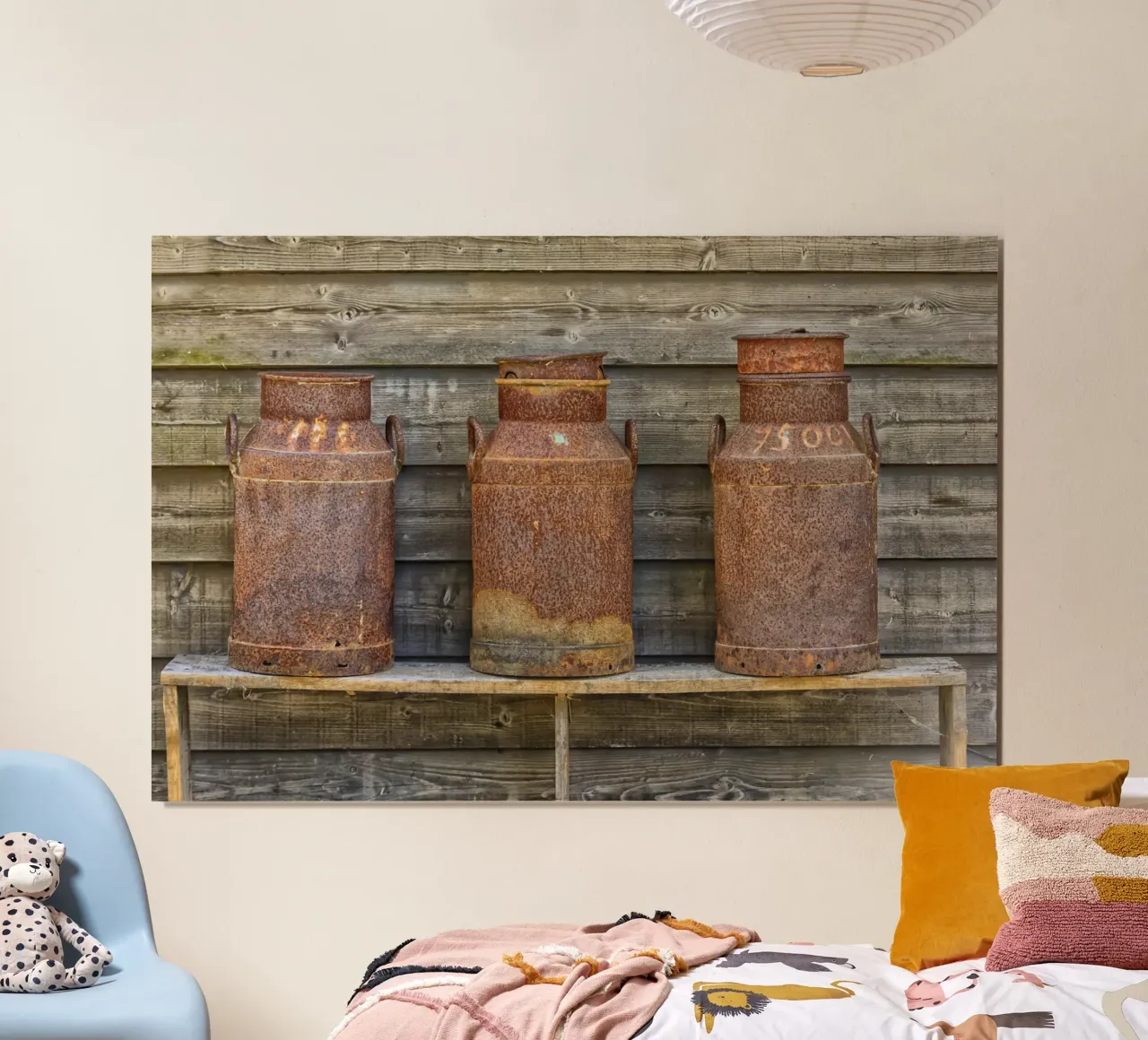 Vintage Farm Charm - Three Rusty Milk Cans in a Row carta hahnemühle da Curious Collections by Marielle Leenders