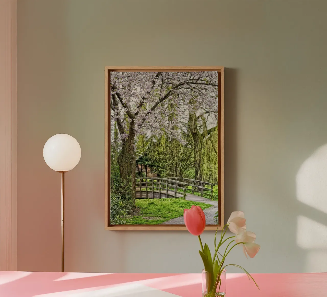 Pastel Pathway – Blossoms and Bridges in Harmony tela con Cornice a cassetta da Curious Collections by Marielle Leenders