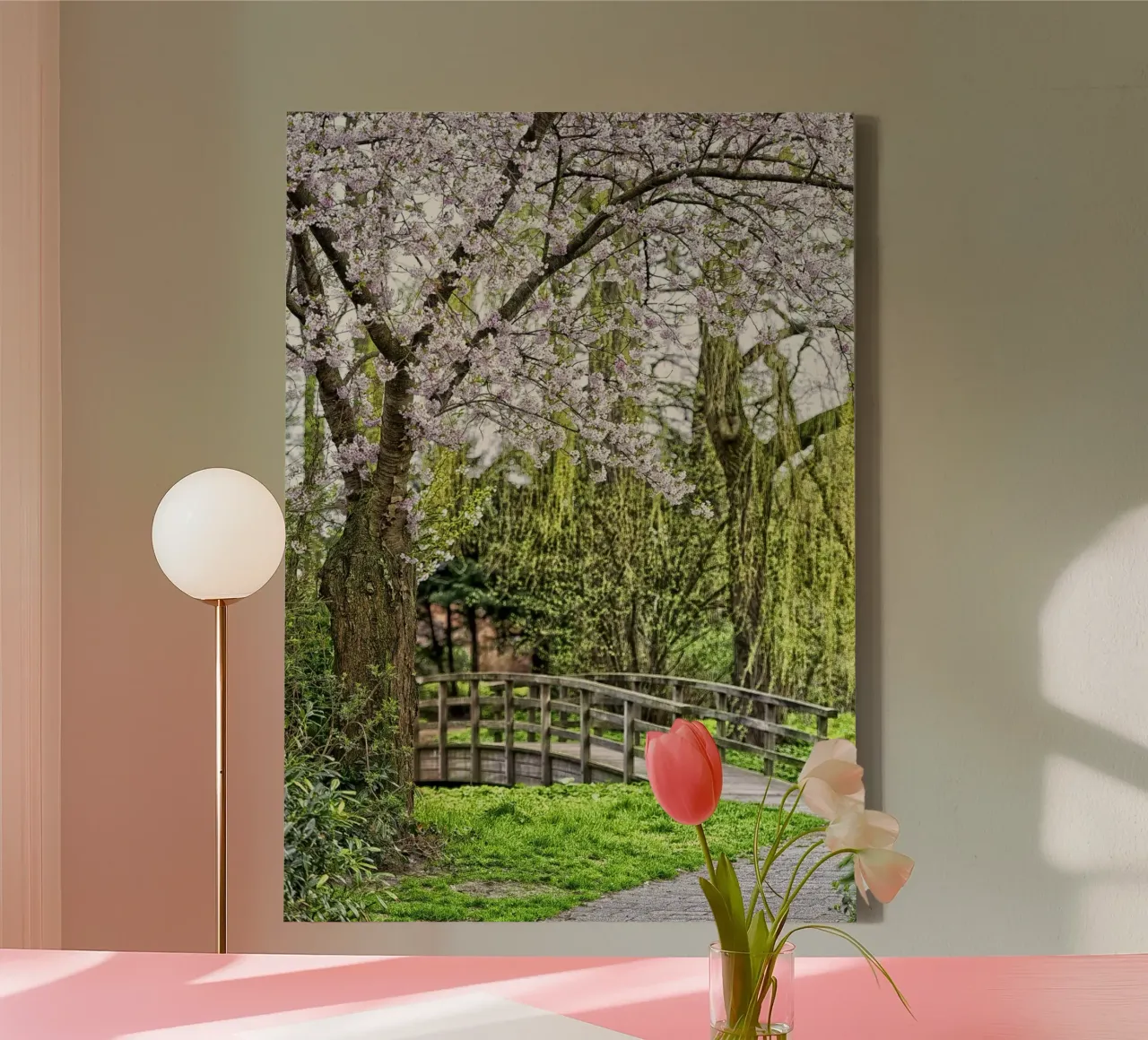 Pastel Pathway – Blossoms and Bridges in Harmony tela con Cornice a cassetta da Curious Collections by Marielle Leenders