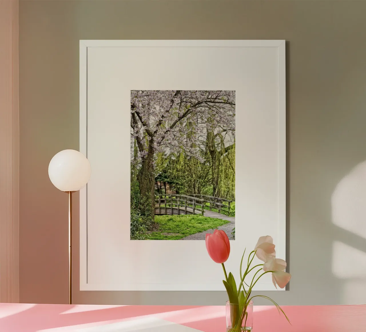 Pastel Pathway – Blossoms and Bridges in Harmony poster da Curious Collections by Marielle Leenders