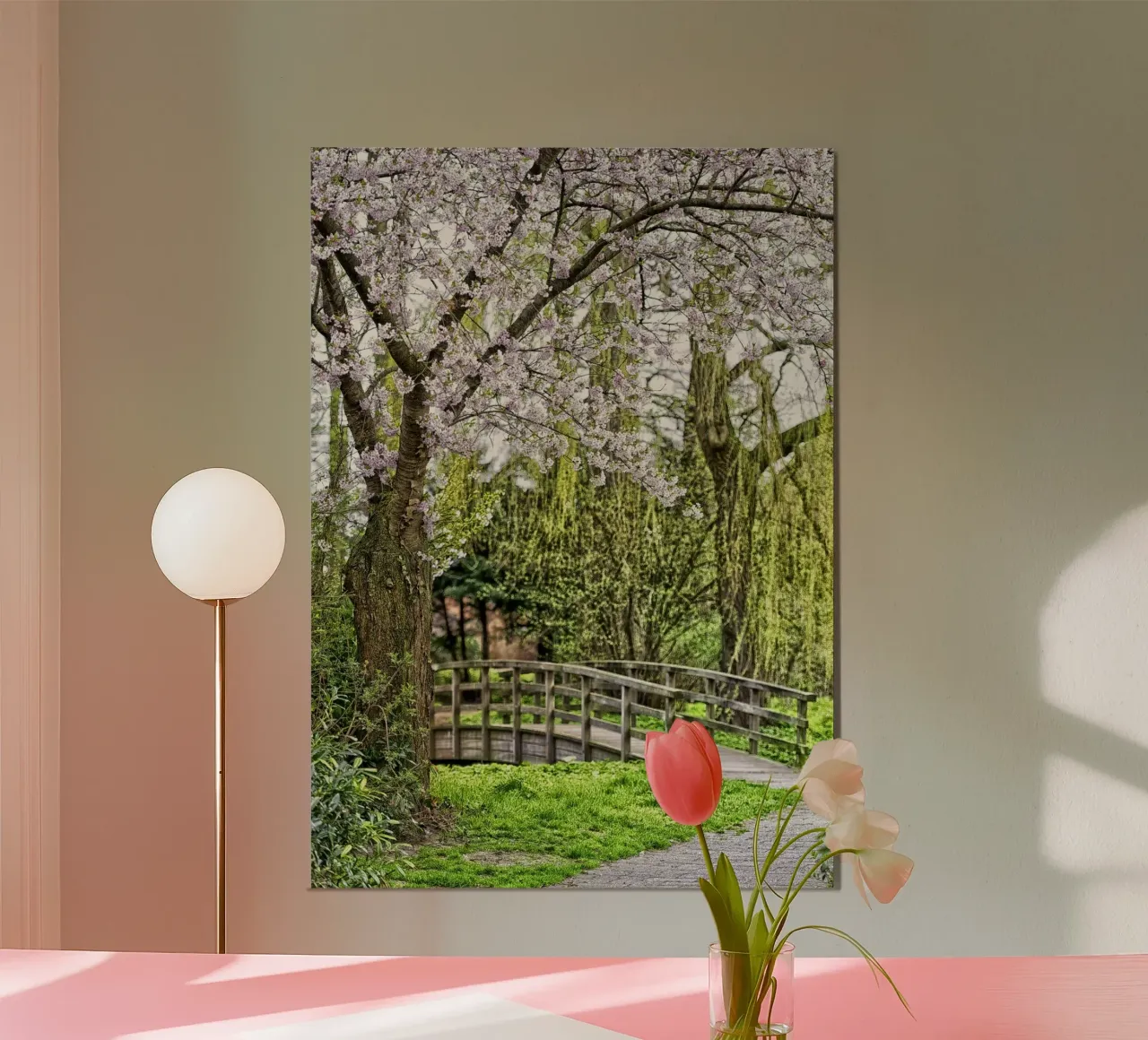Pastel Pathway – Blossoms and Bridges in Harmony poster da Curious Collections by Marielle Leenders