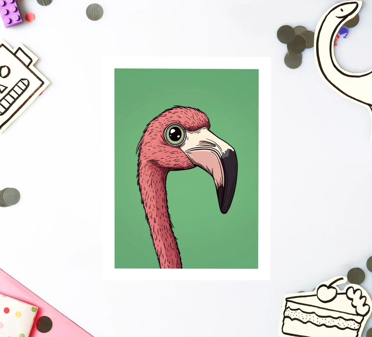 Drawing of a pink flamingo sticker by DWA
