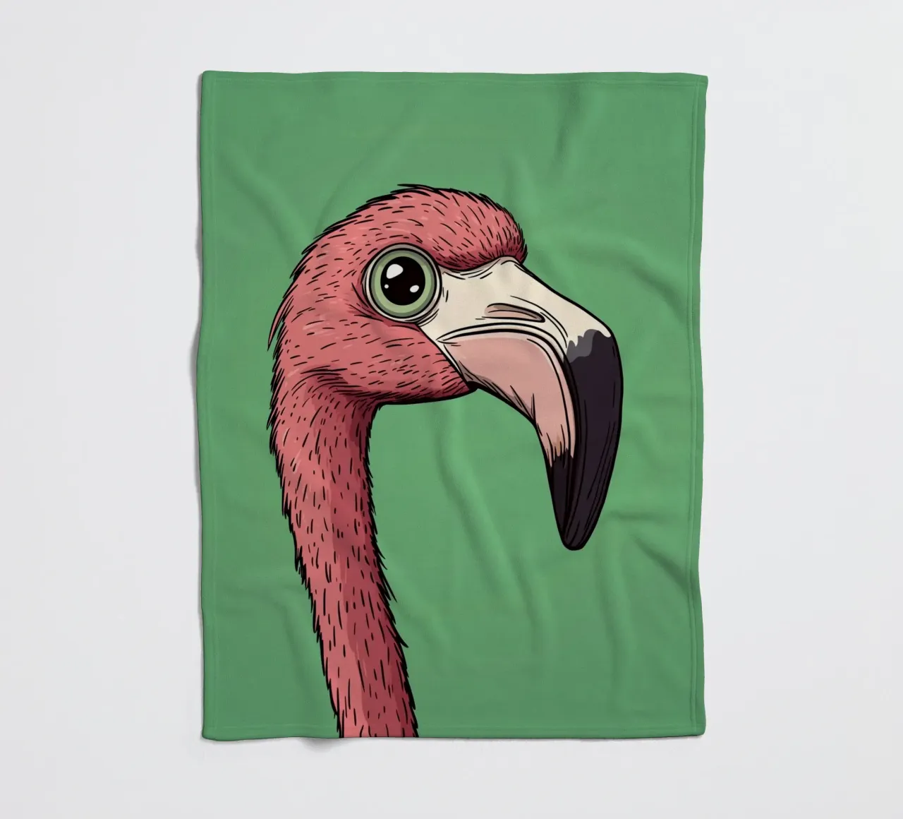 Drawing of a pink flamingo fleece blanket by DWA