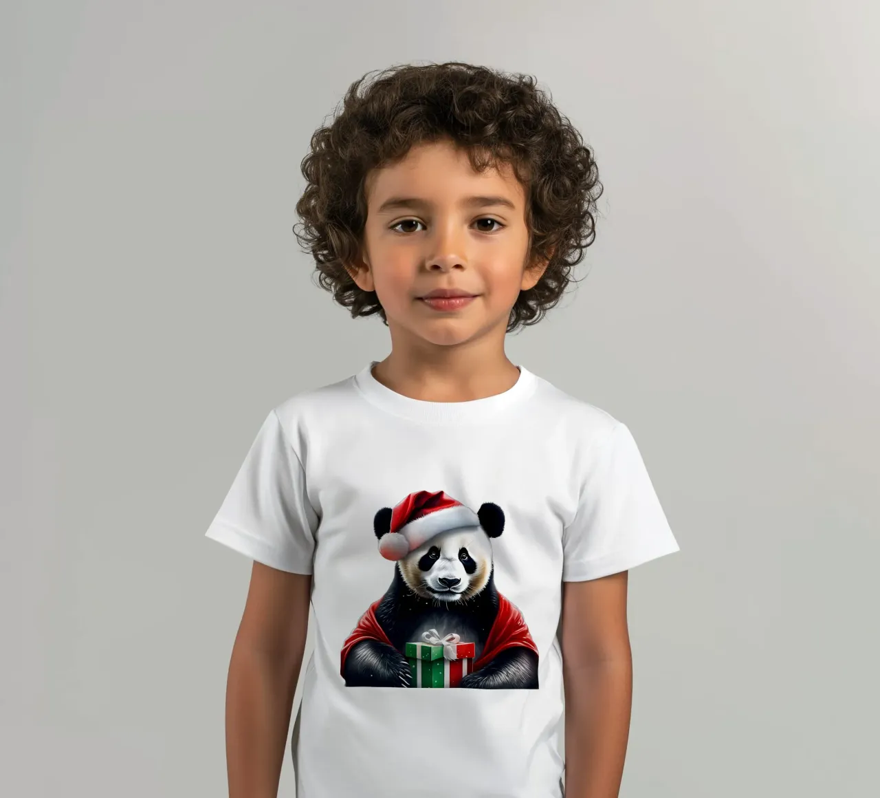 Panda in a Santa hat kids t-shirt by Holidays