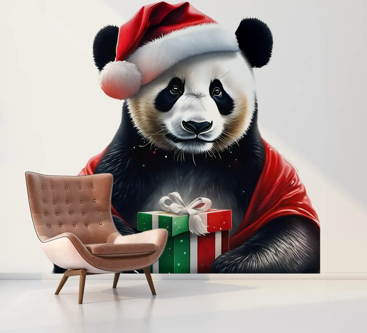 Panda avec un chapeau de Père Noël papier peint photo de Holidays