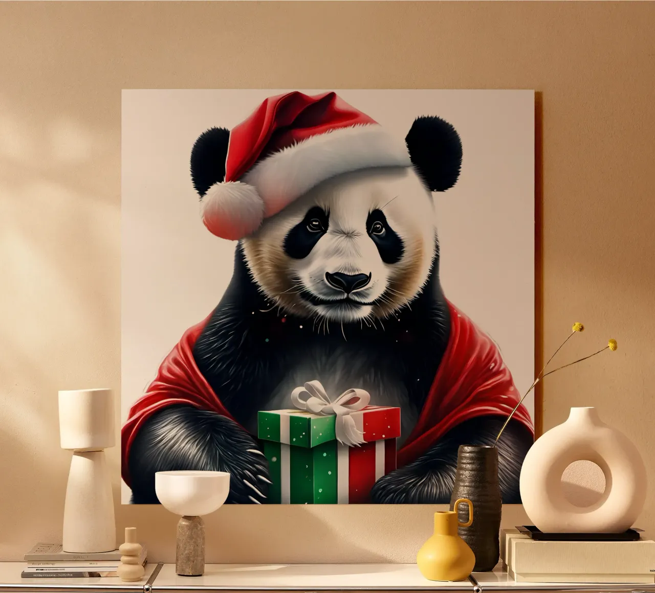 Panda in a Santa hat alu-dibond by Holidays