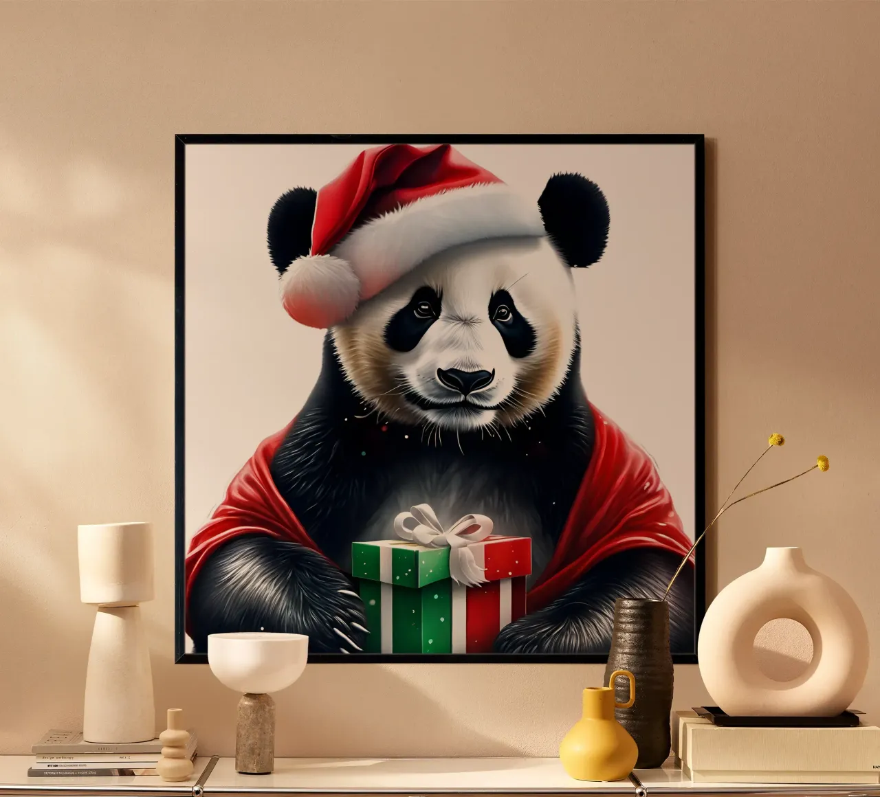 Panda in a Santa hat hahnemühle by Holidays