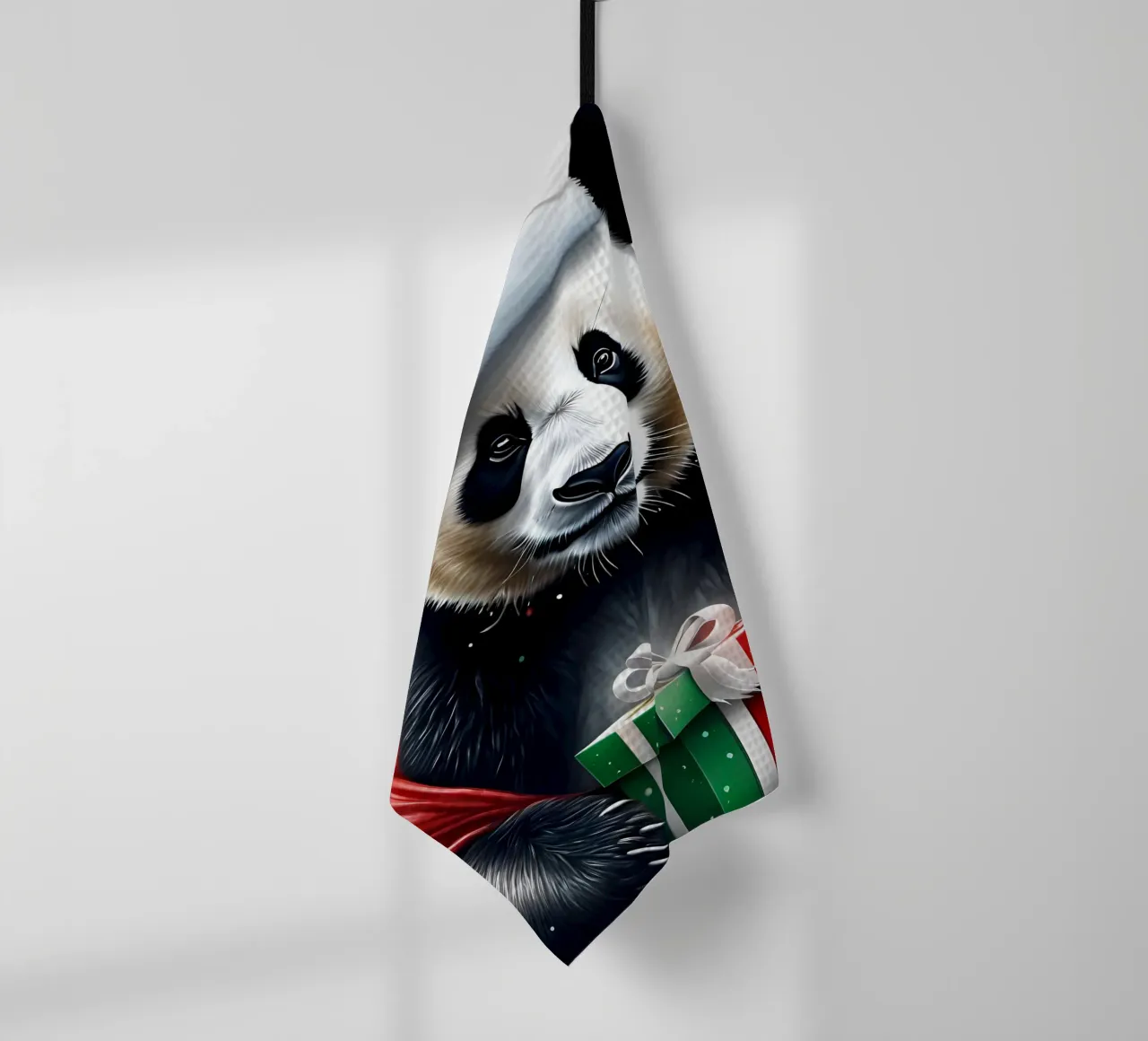 Panda avec un chapeau de Père Noël torchon de Holidays