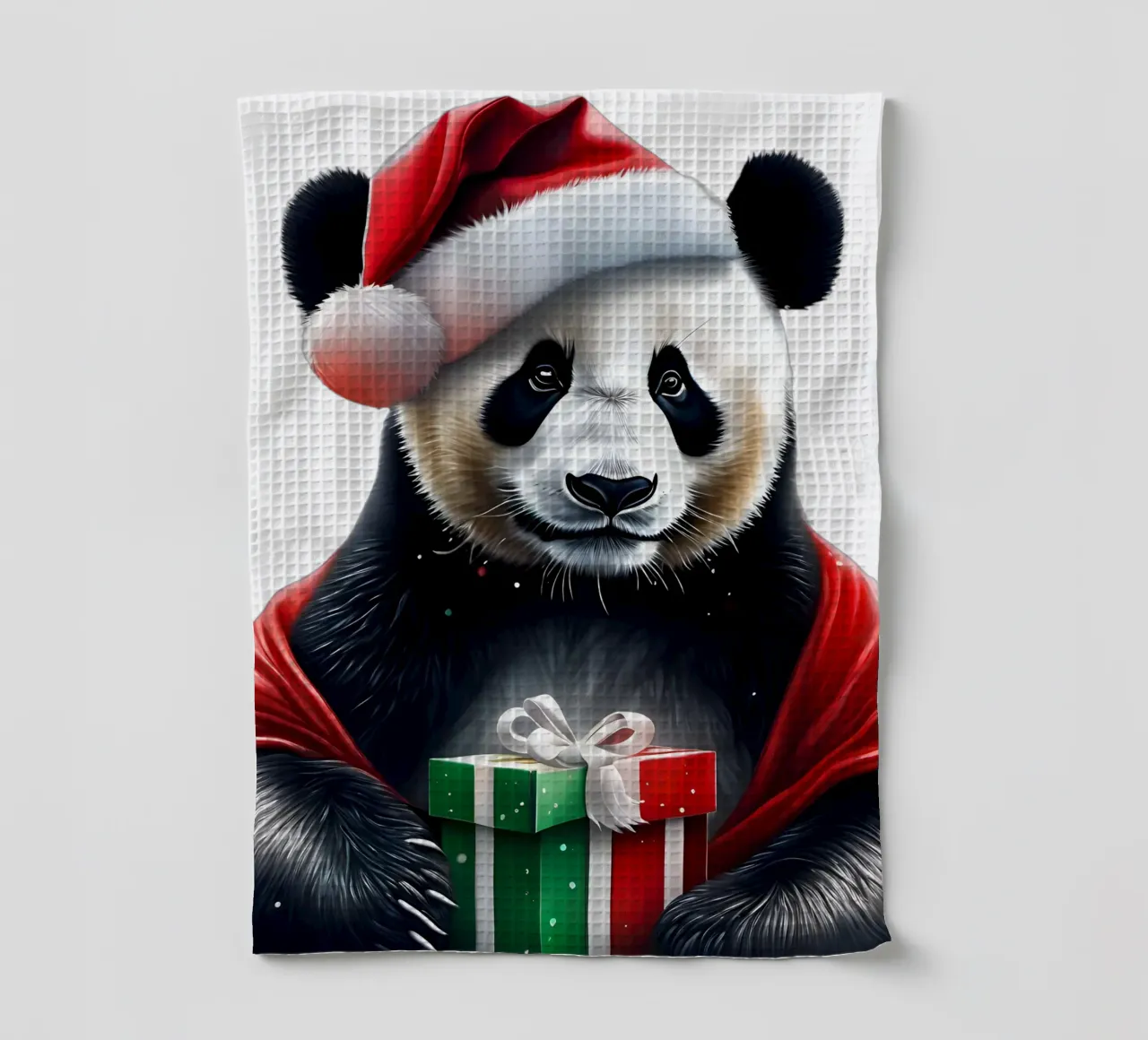 Panda avec un chapeau de Père Noël torchon de Holidays