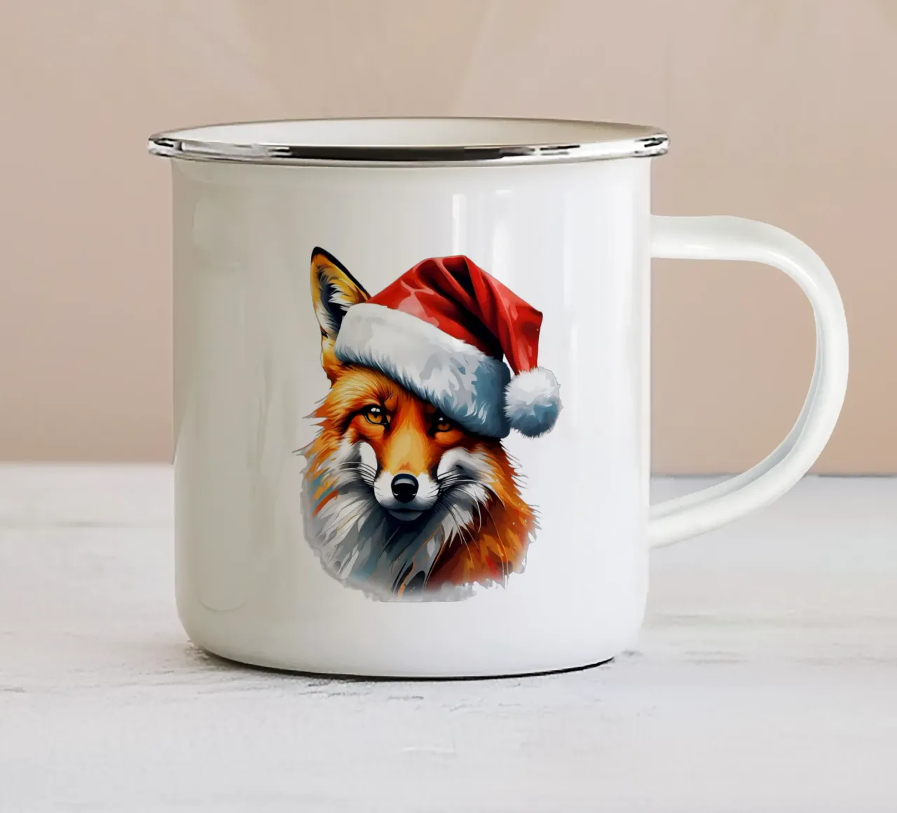 Volpe con cappello da Babbo Natale tazza in smalto da Holidays