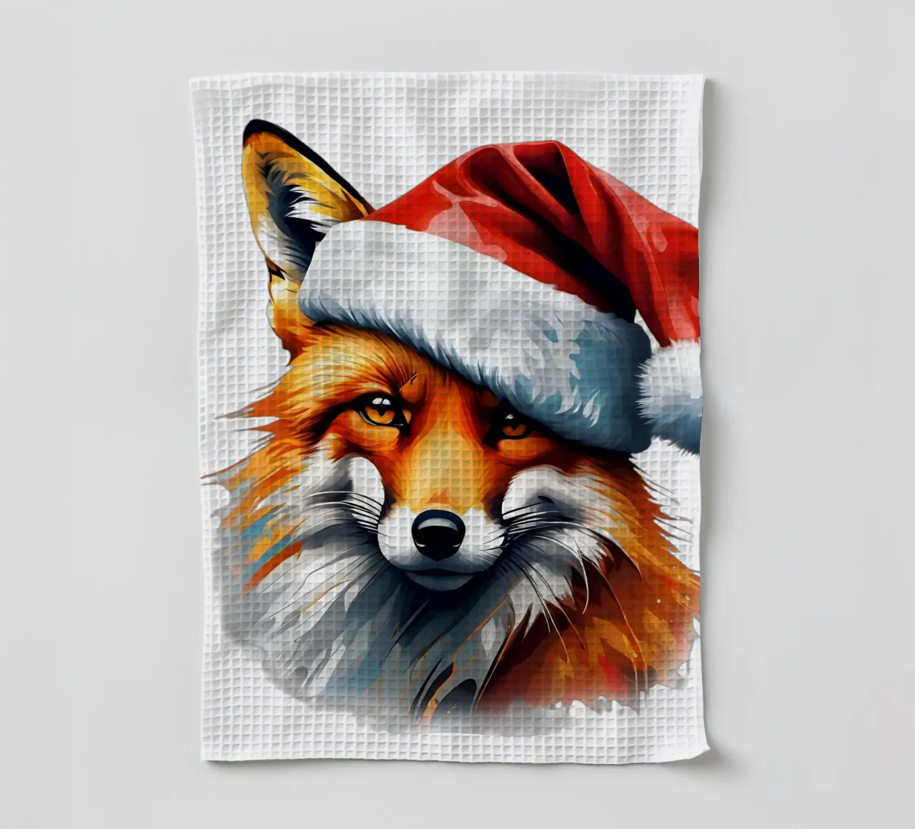 Volpe con cappello da Babbo Natale canovaccio da cucina da Holidays