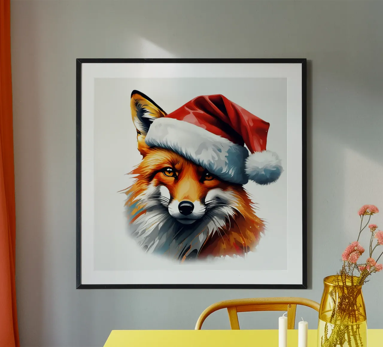 Volpe con cappello da Babbo Natale poster da Holidays