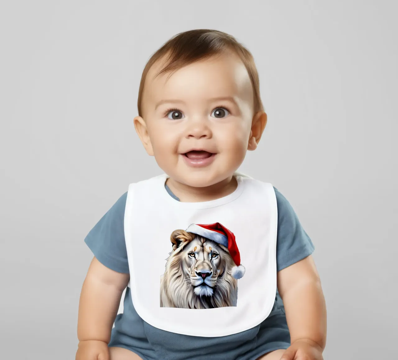 Leone con cappello da Babbo Natale bavaglino da Holidays