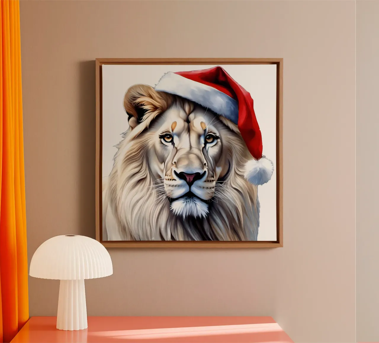 Leeuw met kerstmuts canvas met Baklijst van Holidays
