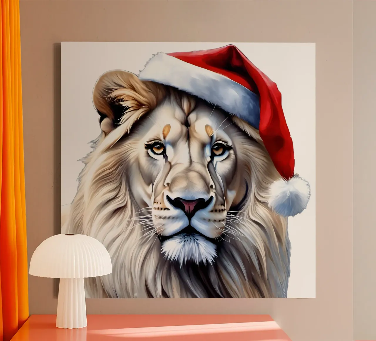 Leeuw met kerstmuts canvas met Baklijst van Holidays