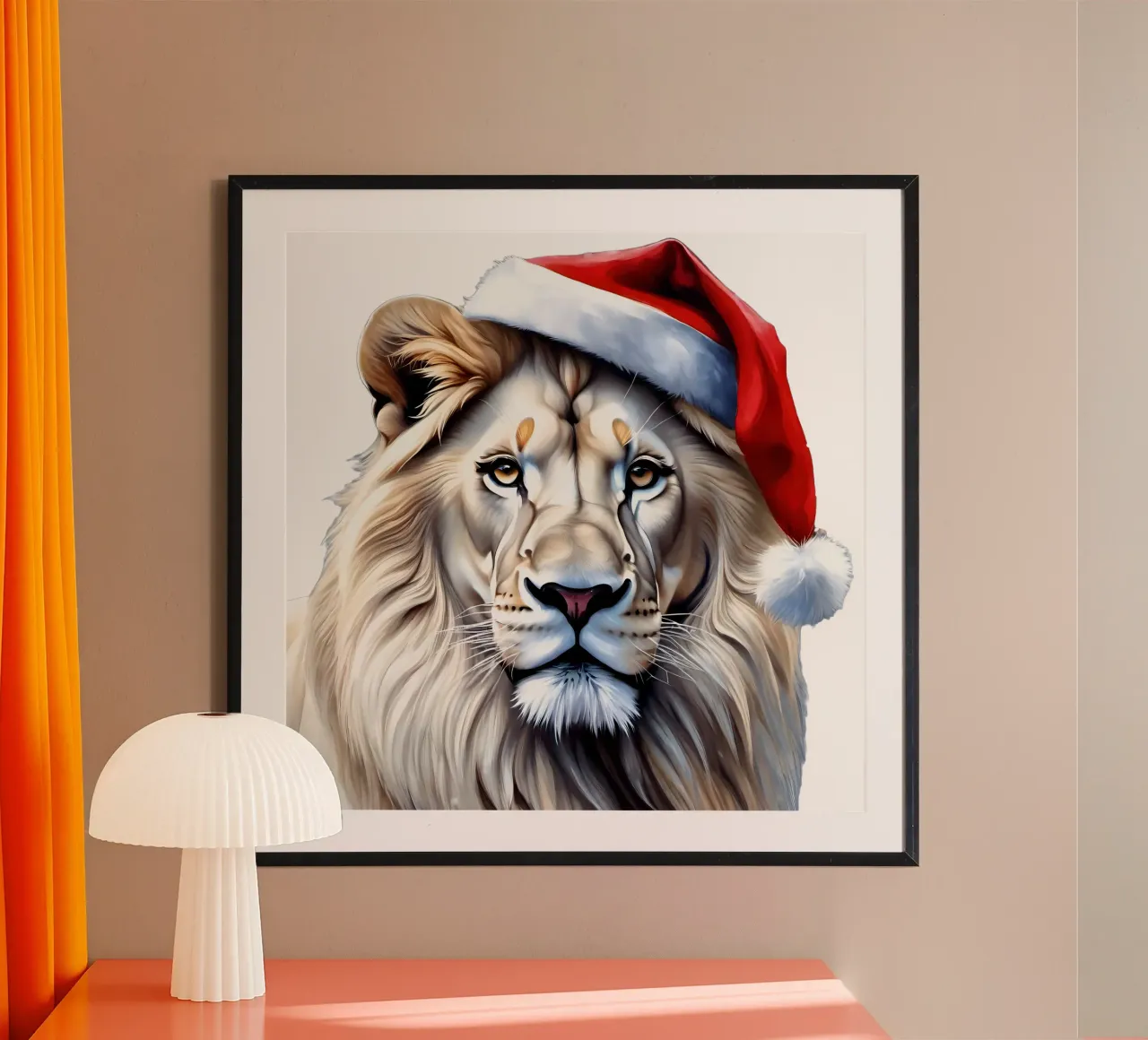 Leone con cappello da Babbo Natale carta hahnemühle da Holidays