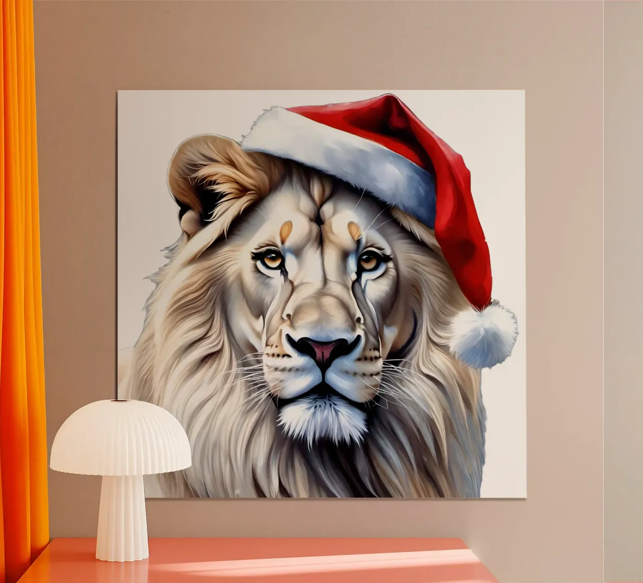 Leone con cappello da Babbo Natale carta hahnemühle da Holidays