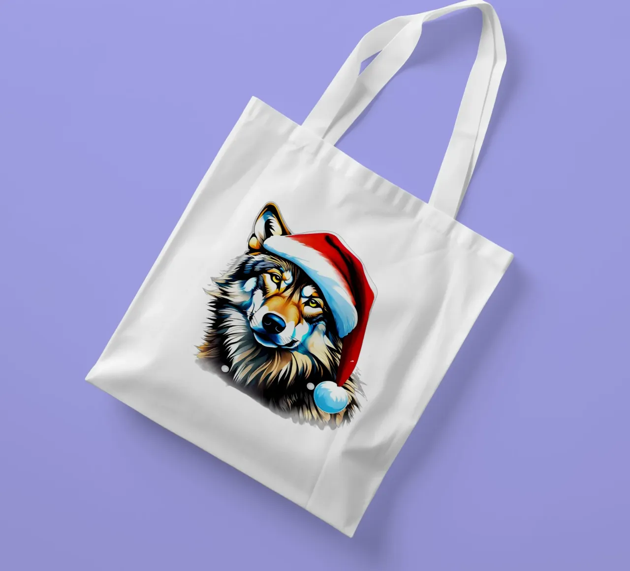 Wolf met kerstmuts jute draagtas van Holidays
