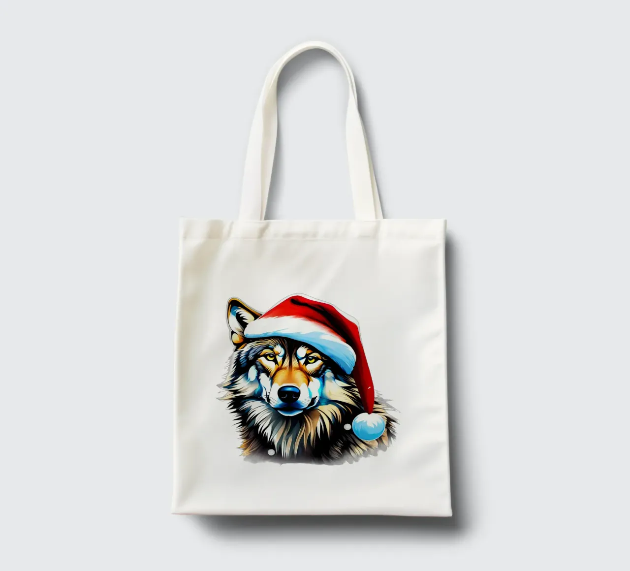 Wolf met kerstmuts jute draagtas van Holidays